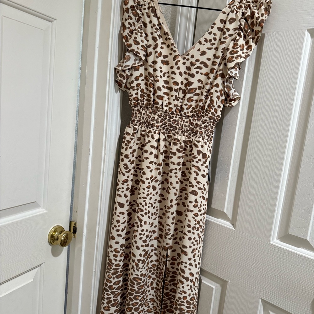 Express Brown and Tan Maxi Sundress with Flutter Sleeves
